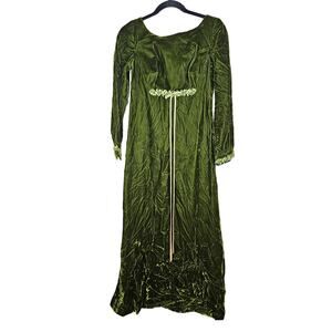 Vintage 70s Vera's M Dark Green Velvet Dress Medieval Fairy Regency Renaissance